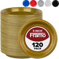 Pratos de plástico descartáveis FRAMO Gold 23 cm, pacote com 120