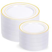 Pratos de plástico descartáveis I00000 200 unidades de ouro com borda dourada Pratos de plástico descartáveis I00000 200 unidades de ouro com borda dourada