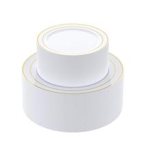 Pratos de plástico descartáveis JOLLY CHEF 102 Gold Rim 10/7 polegadas Pratos de plástico descartáveis JOLLY CHEF 102 Gold Rim 10/7 polegadas