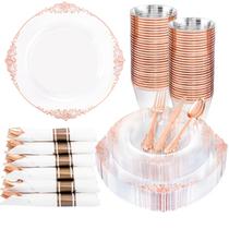 Pratos de plástico descartáveis Nervure Rose Gold 175 unidades Pratos de plástico descartáveis Nervure Rose Gold 175 unidades