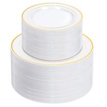 Pratos de plástico descartáveis NOCCUR 200PCS Gold para casamento e festa Pratos de plástico descartáveis NOCCUR 200PCS Gold para casamento e festa