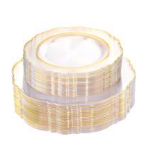 Pratos de plástico descartáveis WDF Baroque Clear Gold 100 unidades