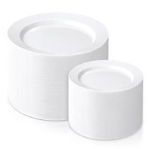 Pratos de plástico FLOWERCAT 200 unidades para festa - jantar de 100 a 25 cm e salada de 100 a 18 cm