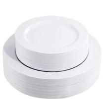 Pratos de plástico FLOWERCAT 60PCS brancos para festa de aniversário