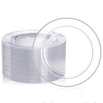 Pratos de plástico FOCUSLINE 100 Clear Silver 25cm para casamento Pratos de plástico FOCUSLINE 100 Clear Silver 25cm para casamento