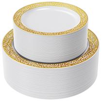 Pratos de plástico FOCUSLINE Gold Set 102 com 51 Jantar 26 cm e 51 Salada 19 cm Pratos de plástico FOCUSLINE Gold Set 102 com 51 Jantar 26 cm e 51 Salada 19 cm