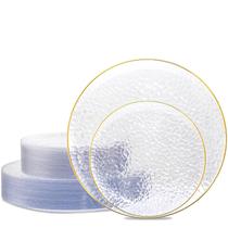 Pratos de plástico Hioasis Clear com borda dourada 60 unidades para 30 convidados Pratos de plástico Hioasis Clear com borda dourada 60 unidades para 30 convidados