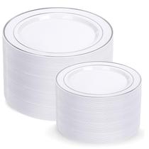Pratos de plástico I00000 Silver 200 unidades (100 jantar + 100 sobremesas)
