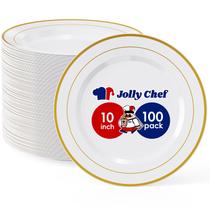 Pratos de plástico JOLLY CHEF 100 peças douradas 25,4 cm com borda dourada Pratos de plástico JOLLY CHEF 100 peças douradas 25,4 cm com borda dourada