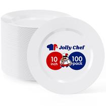 Pratos de plástico JOLLY CHEF 25,4 cm 100 unidades brancas para casamento Pratos de plástico JOLLY CHEF 25,4 cm 100 unidades brancas para casamento