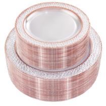 Pratos de plástico Joyido Rose Gold 102 unidades para festas de casamento Pratos de plástico Joyido Rose Gold 102 unidades para festas de casamento