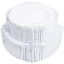 Pratos de plástico Joyido White Silver 102 unidades para 51 convidados Pratos de plástico Joyido White Silver 102 unidades para 51 convidados