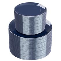 Pratos de plástico KIRE 200PCS azuis com borda prateada para festa/casamento