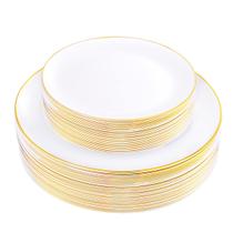 Pratos de plástico KIRE Gold Rim 60PCS (30x26cm + 30x19cm) brancos