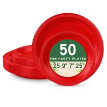 Pratos de plástico LANLISA 50 Red para festa com pratos 25-9 e 25-7 Pratos de plástico LANLISA 50 Red para festa com pratos 25-9 e 25-7