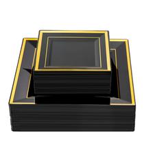 Pratos de plástico Liacere preto e dourado 100 unidades para 50 pessoas Pratos de plástico Liacere preto e dourado 100 unidades para 50 pessoas