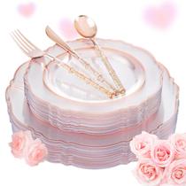 Pratos de plástico Liacere Rose Gold 150 unidades com talheres para 30 Pratos de plástico Liacere Rose Gold 150 unidades com talheres para 30