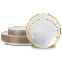 Pratos de plástico N9R Elegant descartáveis, 60 unidades com borda dourada