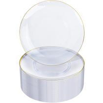 Pratos de plástico Nervure Clear/Gold 26 cm 100 peças