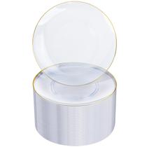 Pratos de plástico Nervure Clear/Gold Rim 19 cm 100 peças