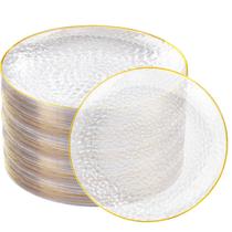 Pratos de plástico Rubtlamp 100 peças de ouro 25 cm de jantar em ouro transparente