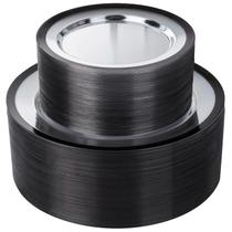 Pratos de plástico supernal Clear com borda preta 120 unidades
