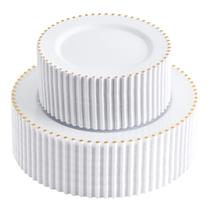 Pratos de plástico supernal Fancy Disposable 100 unidades branca/dourada