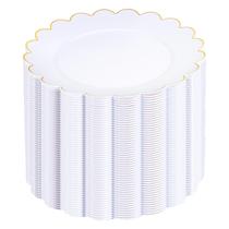 Pratos de plástico SUT 72 unidades de 19 cm brancos com acabamento dourado para festa de casamento