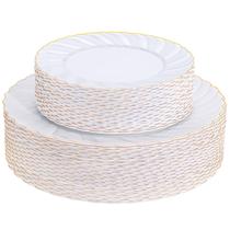 Pratos de plástico U-QE 60 peças douradas para festas, casamentos e uso diário Pratos de plástico U-QE 60 peças douradas para festas, casamentos e uso diário