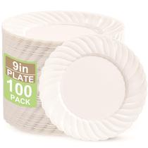 Pratos de plástico U-QE 9 polegadas Ivory 100 unidades para festa Pratos de plástico U-QE 9 polegadas Ivory 100 unidades para festa