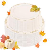 Pratos de plástico U-QE Ivory com borda dourada no Dia de Ação de Graças 100 unidades