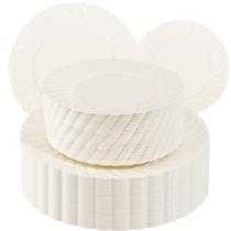 Pratos de plástico U-QE Ivory Scalloped 100 peças para festa Pratos de plástico U-QE Ivory Scalloped 100 peças para festa