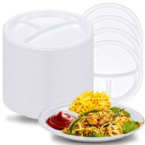 Pratos de plástico Umigy 100 unidades de 25 cm 3 compartimentos descartáveis Pratos de plástico Umigy 100 unidades de 25 cm 3 compartimentos descartáveis