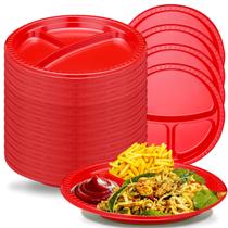 Pratos de plástico Umigy de 10 polegadas, 3 compartimentos, 100 unidades vermelhas Pratos de plástico Umigy de 10 polegadas, 3 compartimentos, 100 unidades vermelhas
