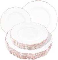 Pratos de plástico WDF Baroque White & Rose Gold 60 unidades