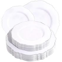 Pratos de plástico WDF Baroque White & Silver 60 unidades para festas