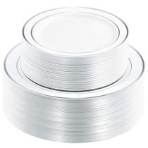 Pratos de plástico WDF Christmas White Silver Rim 120 unidades