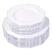 Pratos de plástico WDF Silver 100 unidades com design barroco de alta qualidade