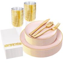 Pratos de plástico YOUBET Pink com talheres, copos e guardanapos 175 unidades Pratos de plástico YOUBET Pink com talheres, copos e guardanapos 175 unidades