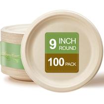 Pratos de sobremesa compostáveis com altura de até 23 cm, 100 pacotes de papel de bagaço Pratos de sobremesa compostáveis com altura de até 23 cm, 100 pacotes de papel de bagaço