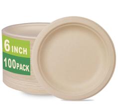 Pratos de sobremesa compostáveis GreenWorks, 100 unidades de bagaço de 15 cm