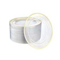 Pratos de sobremesa de plástico R-kay Clear Gold 6,25 polegadas, pacote com 100 Pratos de sobremesa de plástico R-kay Clear Gold 6,25 polegadas, pacote com 100