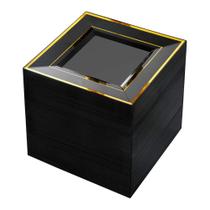 Pratos de sobremesa descartáveis BuCla Black com borda dourada 15 cm 100 unidades