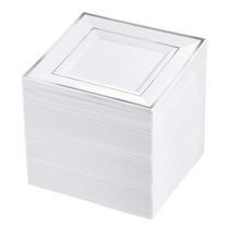 Pratos de sobremesa descartáveis BuCla branco/prata 15 cm 100 unidades