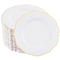 Pratos de sobremesa descartáveis WDF Baroque branco/dourado 7,5 polegadas 60 unidades Pratos de sobremesa descartáveis WDF Baroque branco/dourado 7,5 polegadas 60 unidades