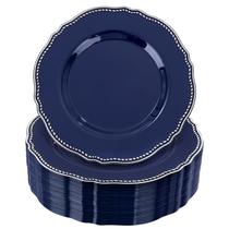 Pratos de sobremesa Hioasis Blue Plastic 7,5 polegadas, 60 unidades com borda dourada Pratos de sobremesa Hioasis Blue Plastic 7,5 polegadas, 60 unidades com borda dourada