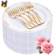 Pratos de sobremesa LIYH 200 unidades de ouro e pratos de aperitivo 100 unidades