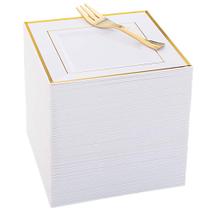 Pratos de sobremesa WDF 200 unidades de plástico dourado com garfos de 15 cm +6 anos