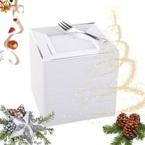 Pratos de sobremesa WDF Christmas Silver Plastic 15 cm, pacote com 100