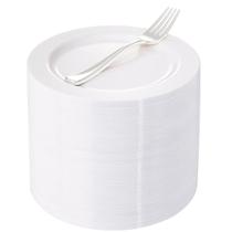 Pratos de sobremesa WELLIFE White Plastic 100 unidades com garfos prateados
